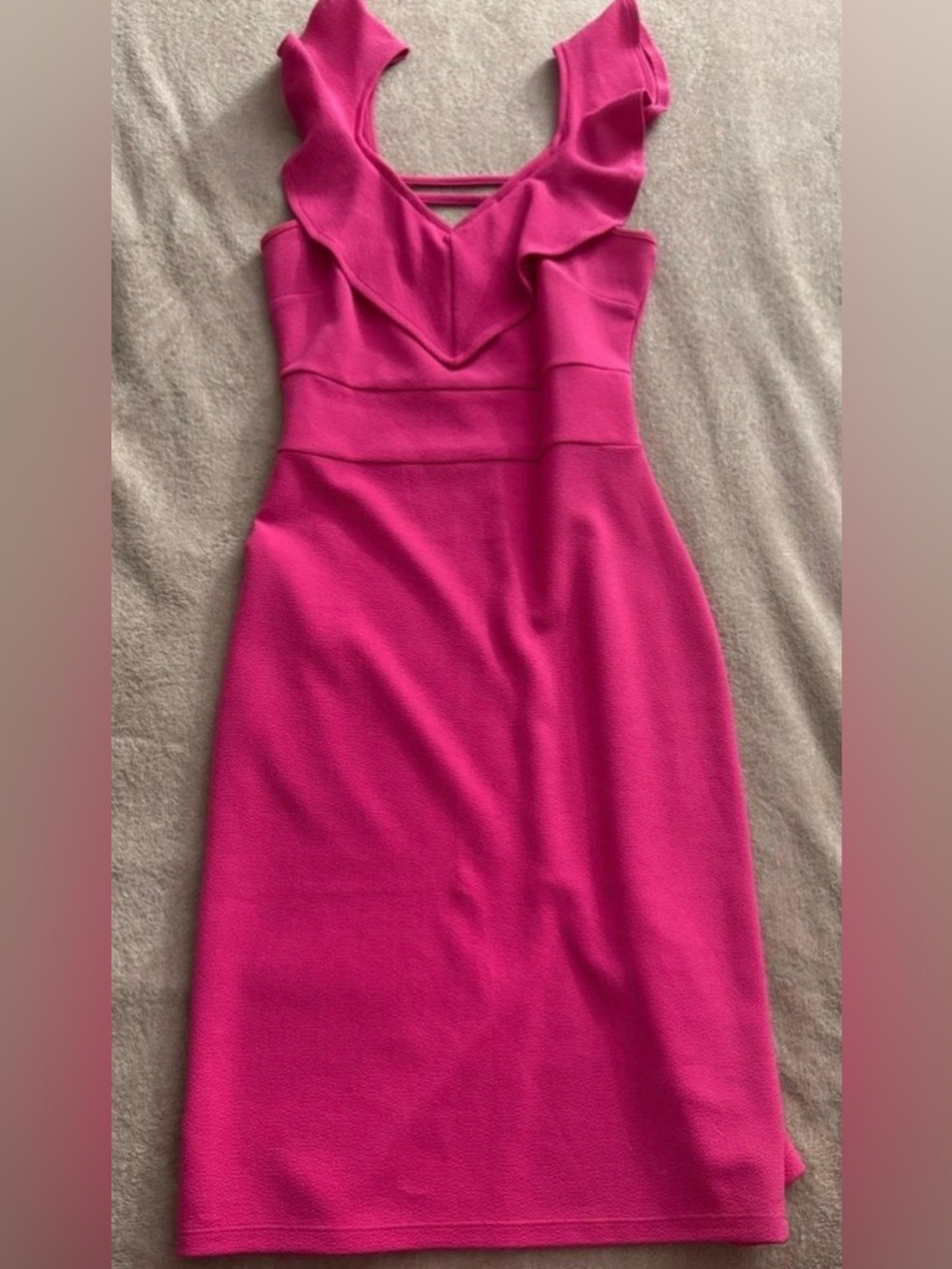 Women's Fuchsia Ruffle V-Neck Dress - Medium